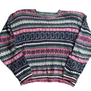 Vintage Paris Sport Club Fair Isle Sweater Size L Multicolor Knit Ramie Cotton‎